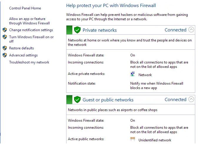 Change the Firewall Settings