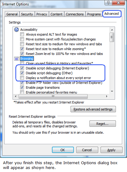 MS Internet Explorer Settings are Set correctly
