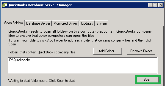 scanning the folders in quickbooks database server manager