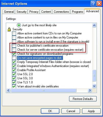 configure internet security protocols