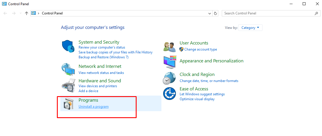 Click Uninstall a Program