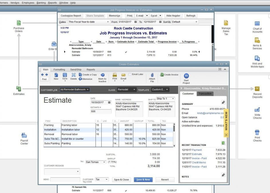 cquickbooks creating invoices and estimates