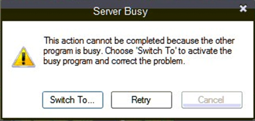 Message server error. Ошибки busy. Как снять ошибки busy. Сообщение Server too busy перевод. This Action cannot be completed because the other program [application] is busy. Choose Switch to.