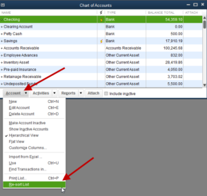 Re-sort Chart of the Account list Re-sort Chart of the Account list