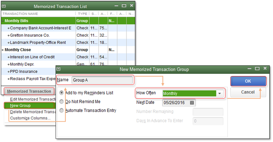 Create a Memorized Transaction Group Create a Memorized Transaction Group