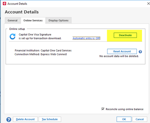 Account Details in Capital One