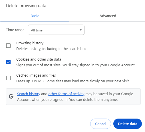 Delete Browsing Data