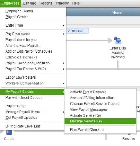 Enter QuickBooks Service Key