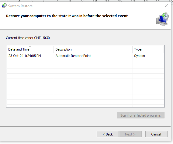 Select Restore System