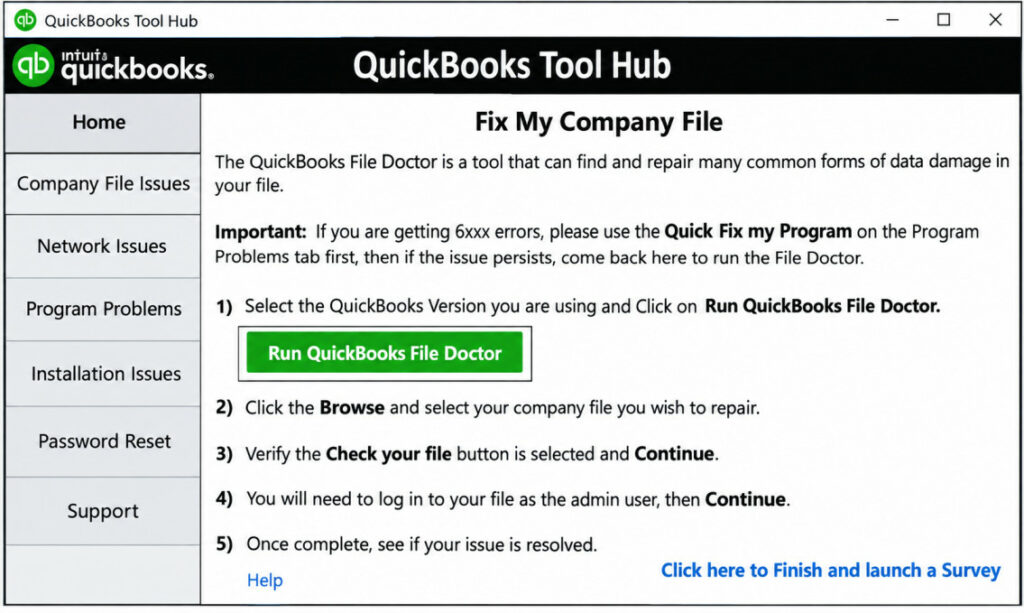 Run QuickBooks File Doctor Tool