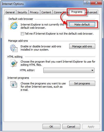 Make Internet Explorer Default Browser