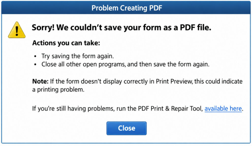 QuickBooks Unable to Create PDF