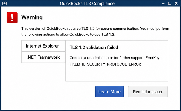 QuickBooks TLS Compliance Warning