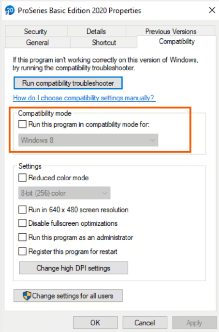 Run QuickBooks in Compatibility Mode
