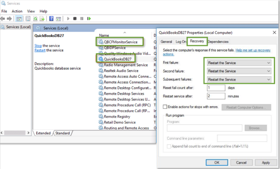Select restart the service