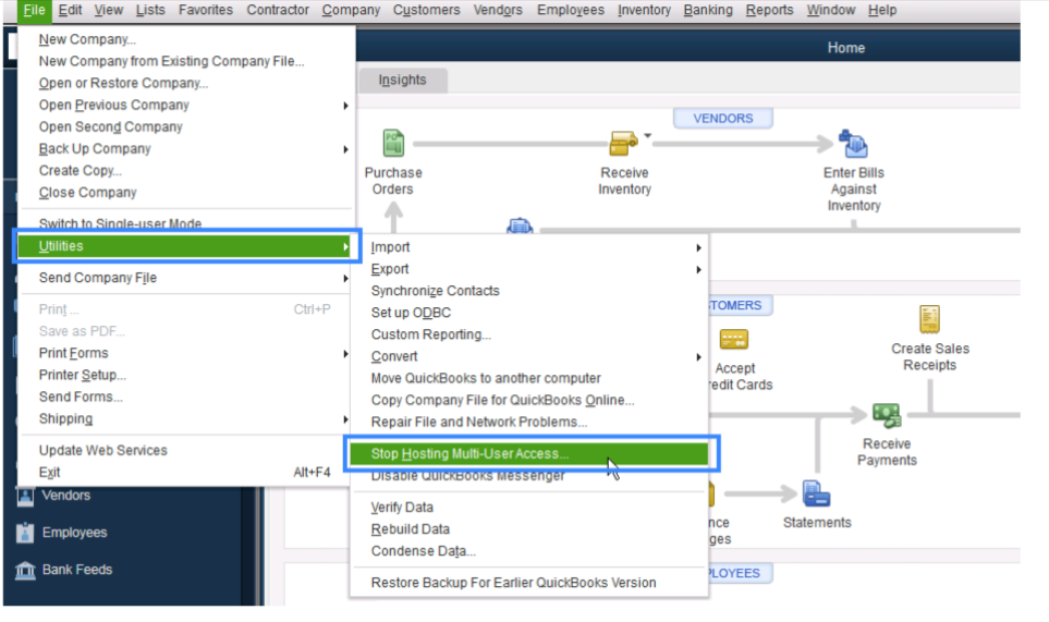 Select Stop Hosting Multi User Access