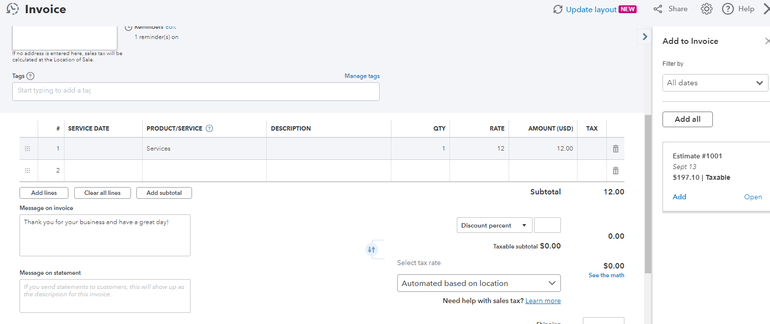 Enter the quantity and rate