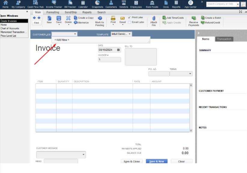 Add new in QuickBooks Desktop