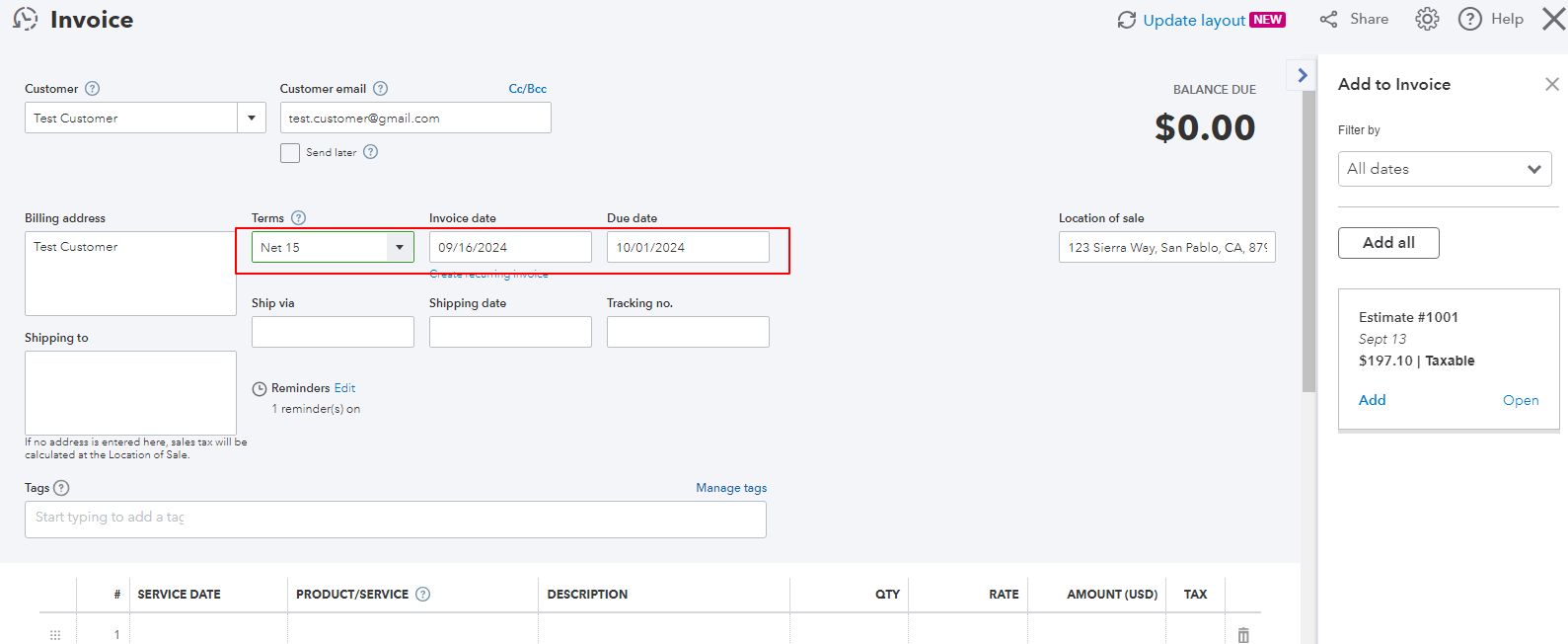 adjust the date and terms