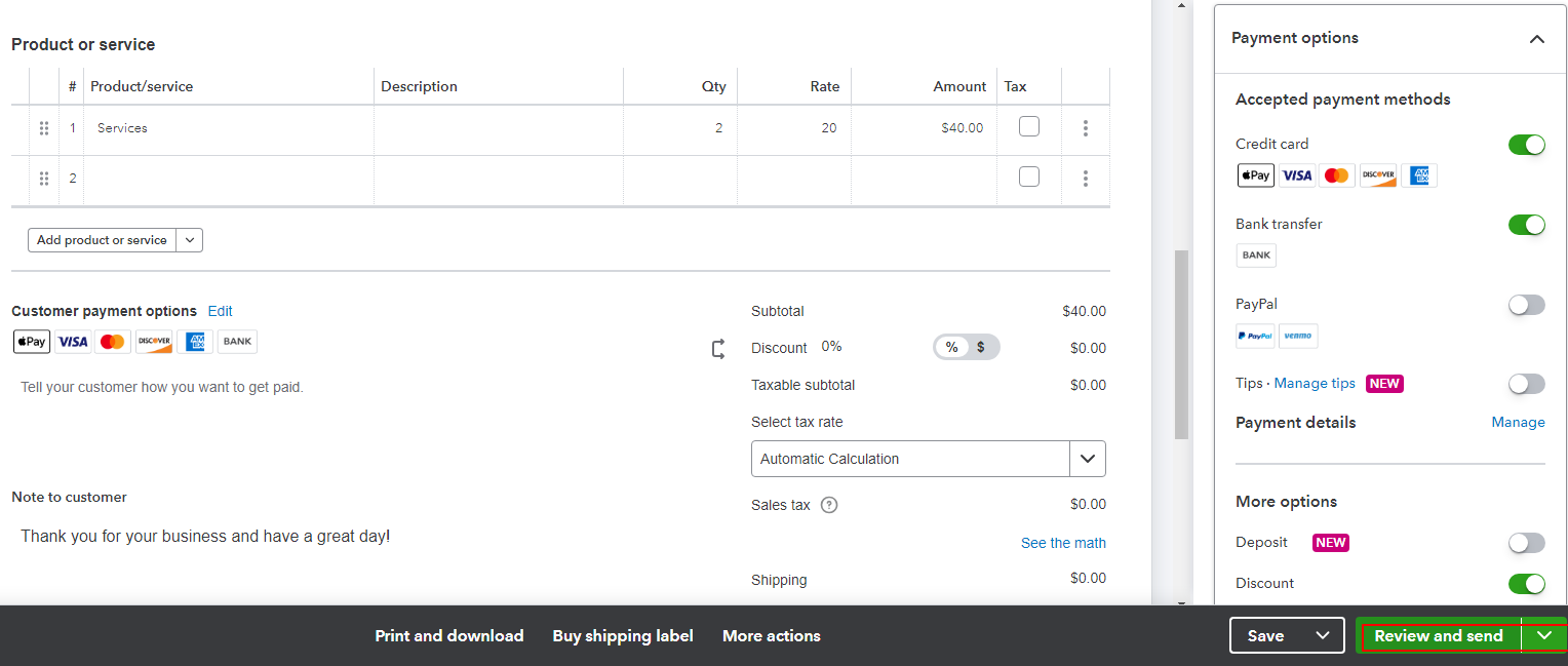 select review and send