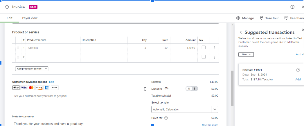 enter the quantity and rate