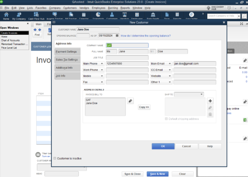 Fill the Date Invoice, Bill to/Sold info