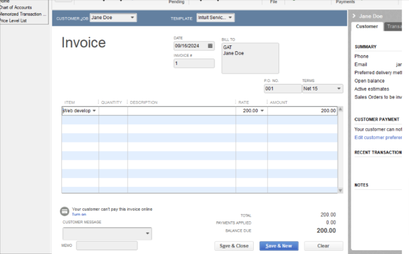Add the items in QB desktop