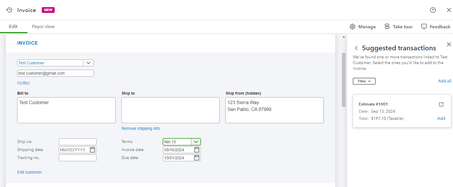 Adjust the Invoice Date, Due Date, and Terms