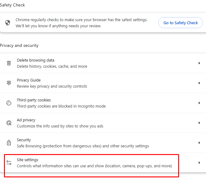 Choose Site Settings