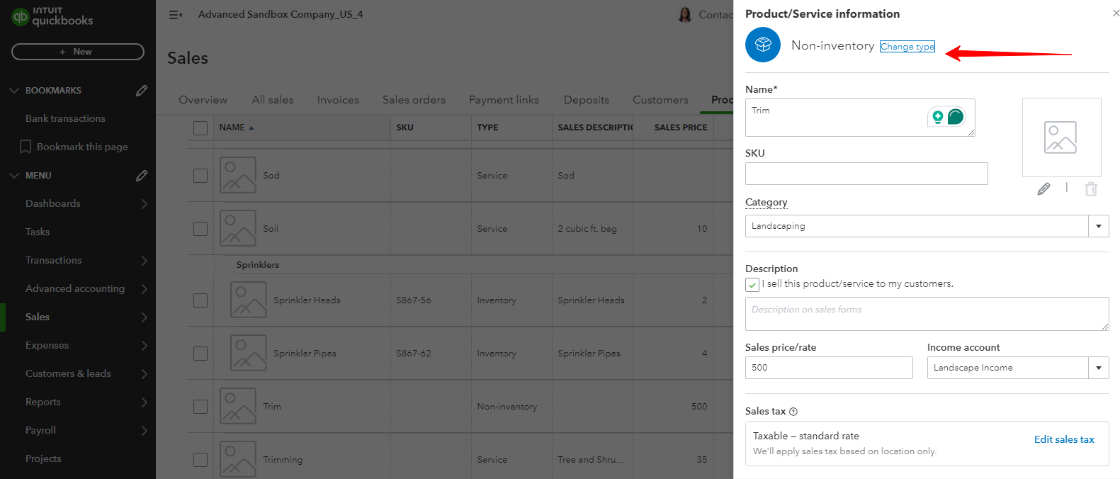 change the product type