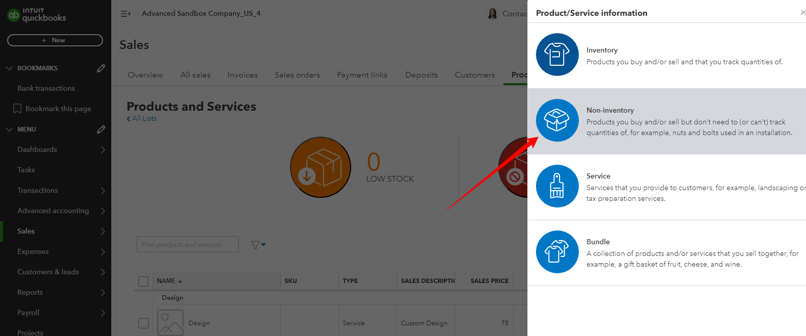 choose non-inventory