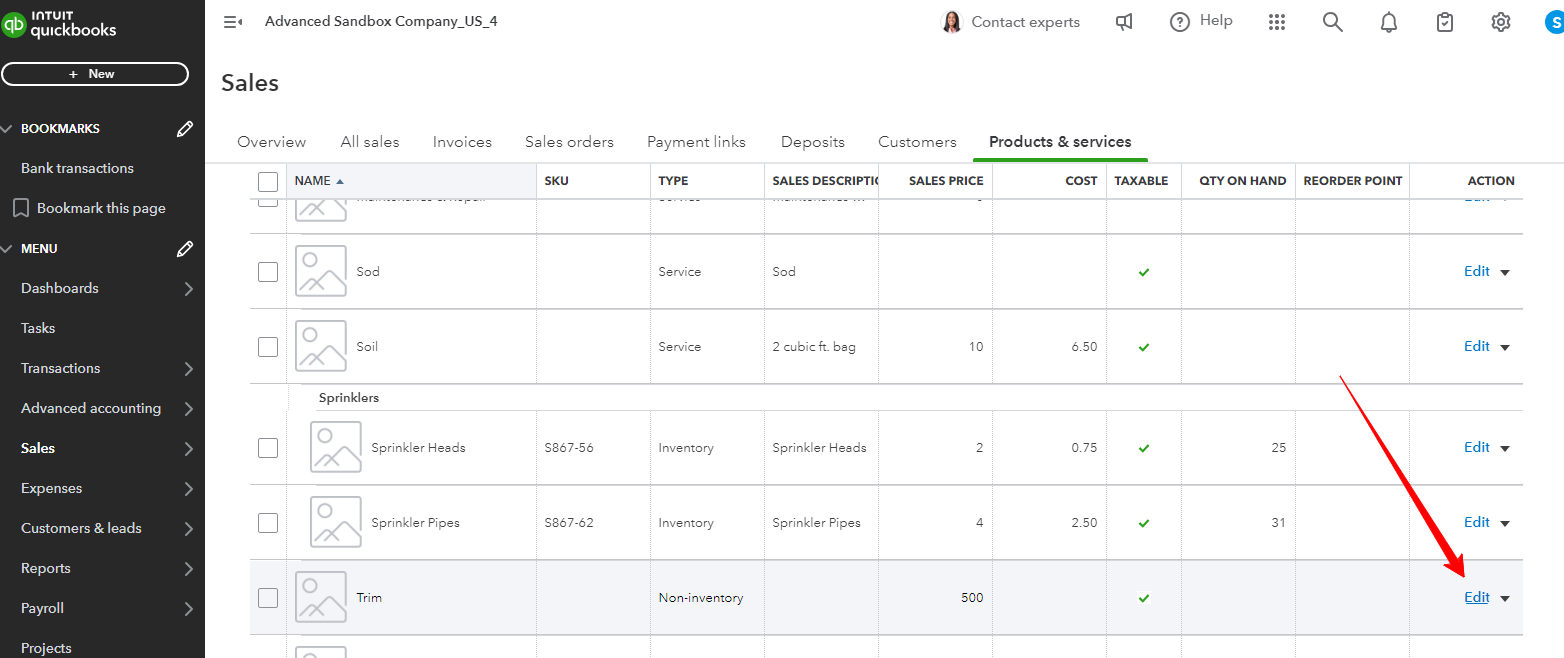 edit product and services