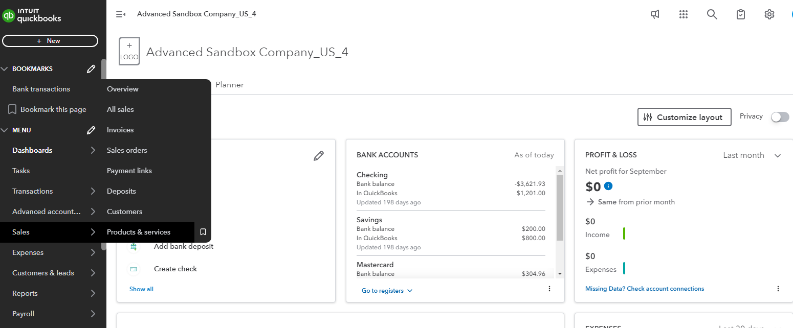 choose sales and then product & services