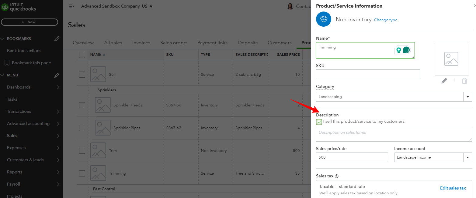 tick the box "I sell this product/service."