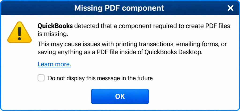 QuickBooks Missing PDF Component Error