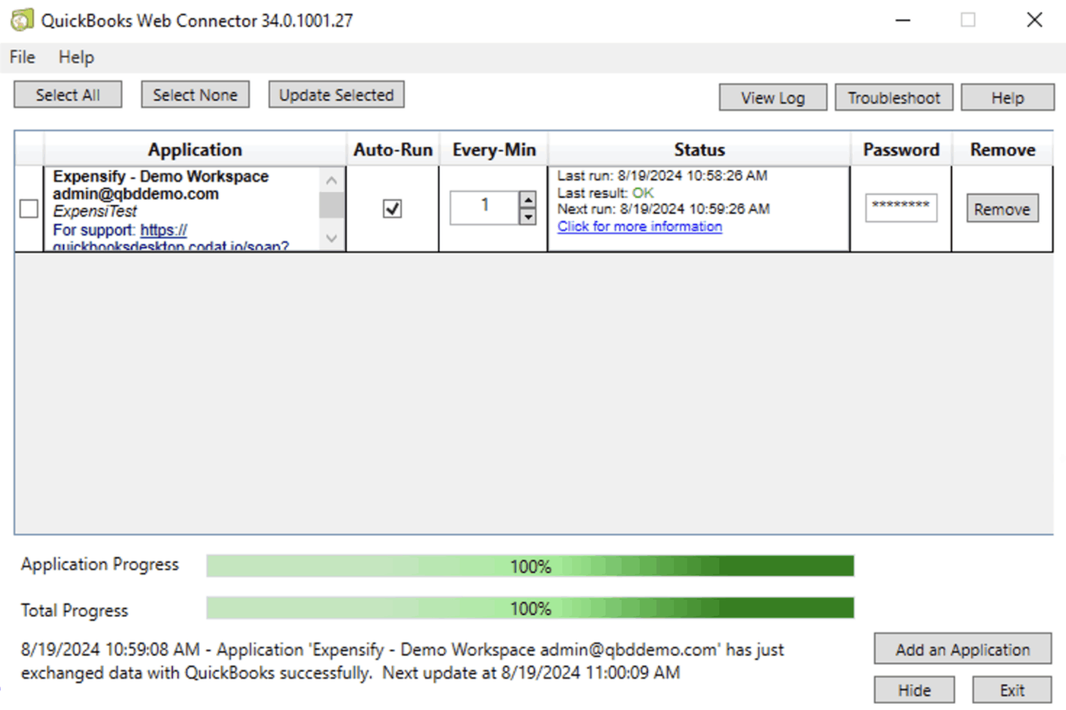 Web Connector’s Password Field
